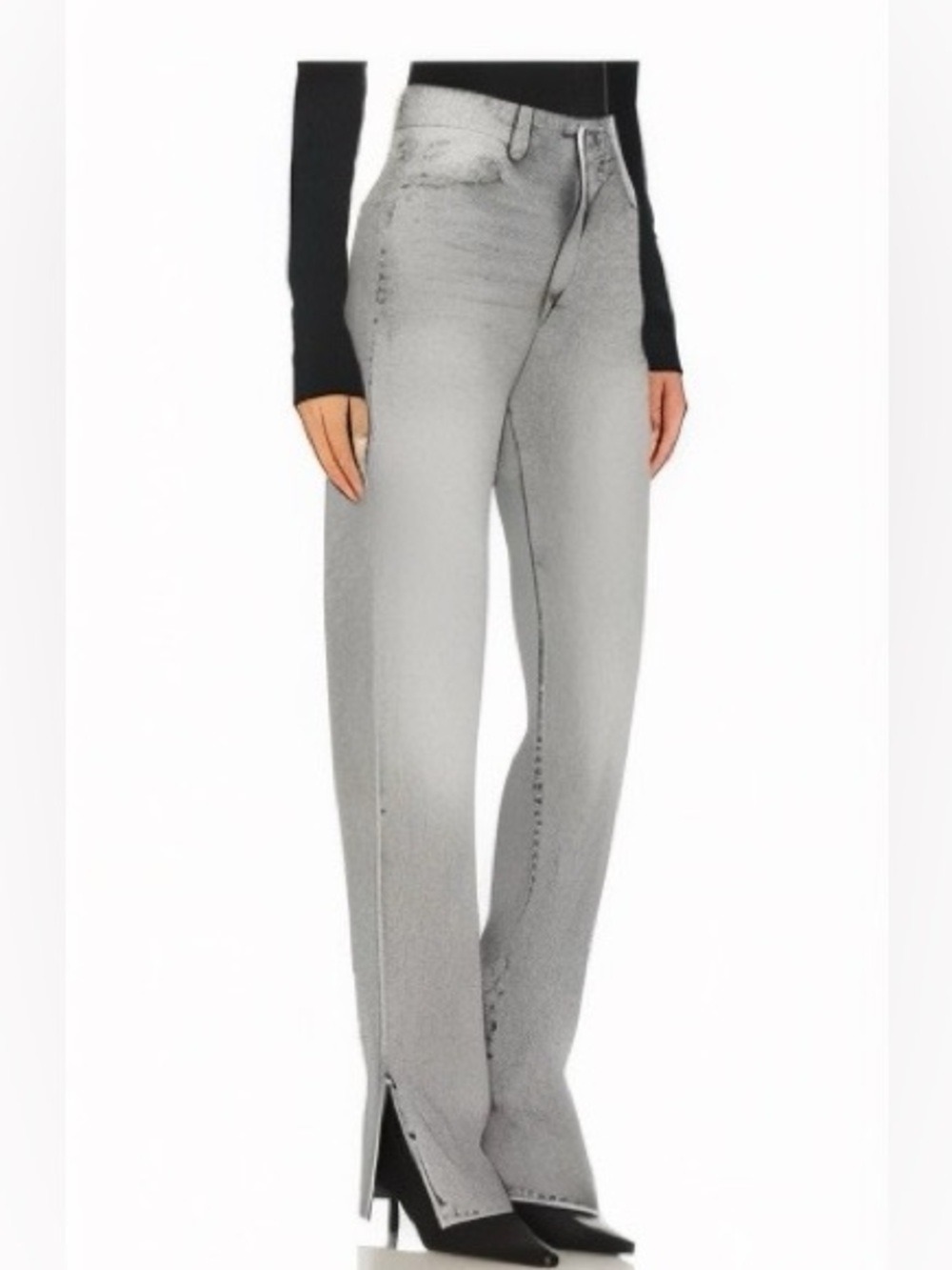 Icon High-Rise Straight Leg Jeans w/ Slit Gray 33 NWT